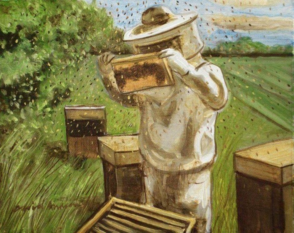 Живопись деревня пасека пчеловод мед