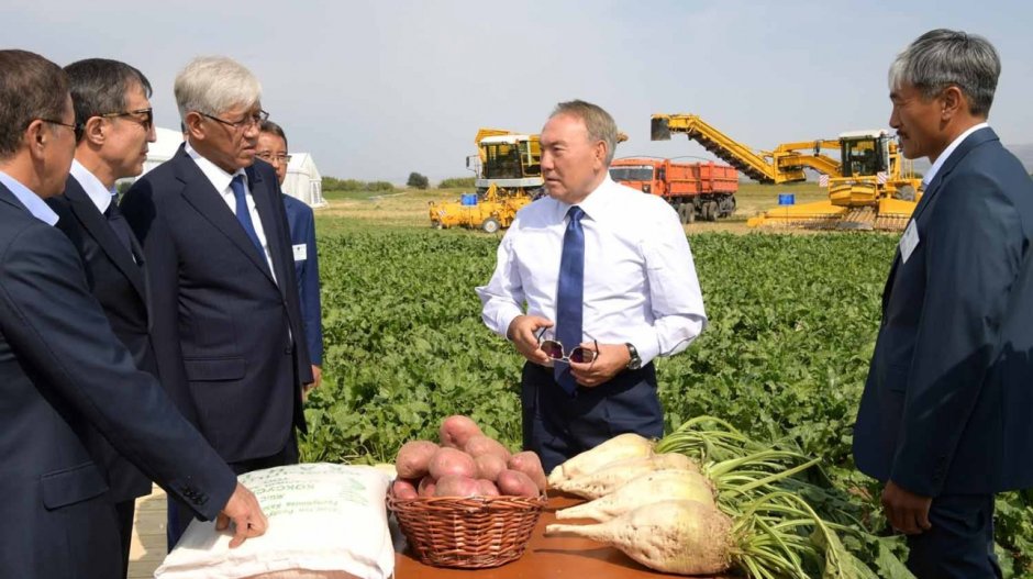 Президент н.Назарбаев на рисовом поле