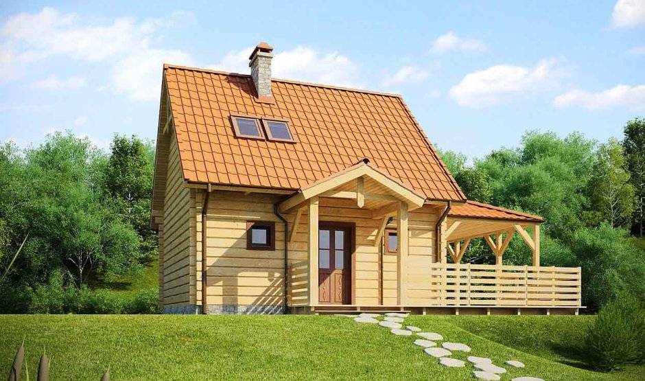 Небольшой деревянный дом с мансардой