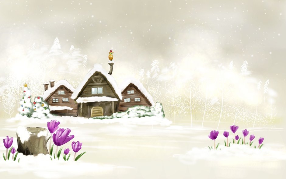 Зимняя деревня мультяшная