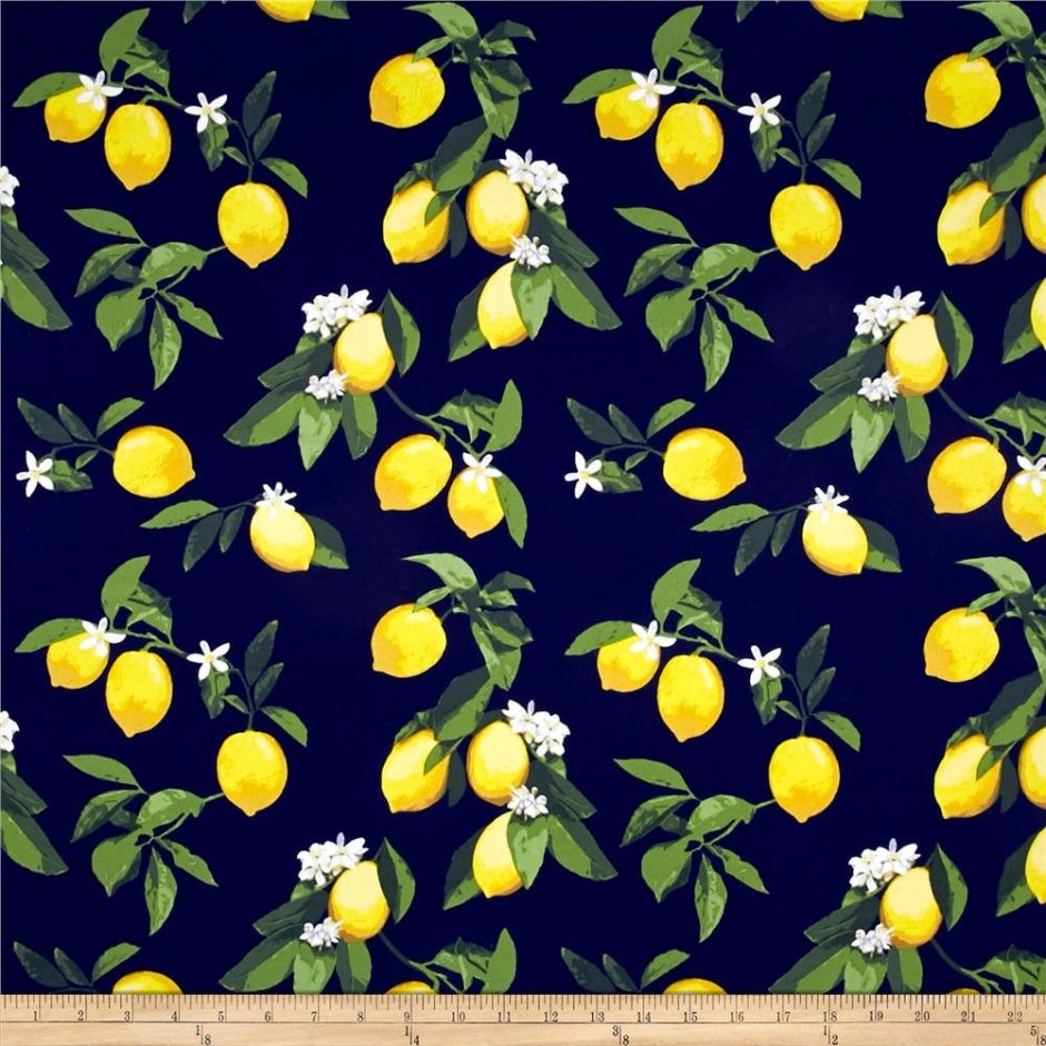 Ткань черная с лимонами