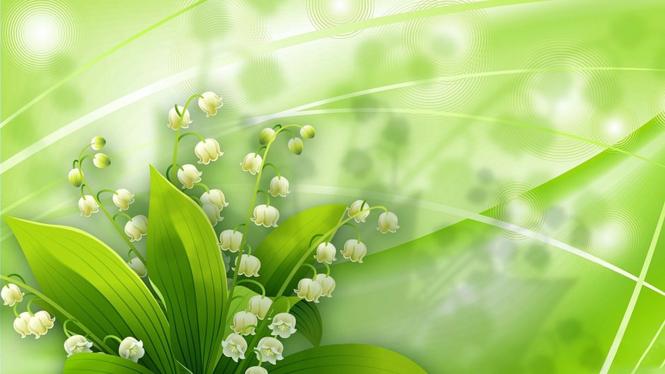 Зеленые цветы на белом фоне
