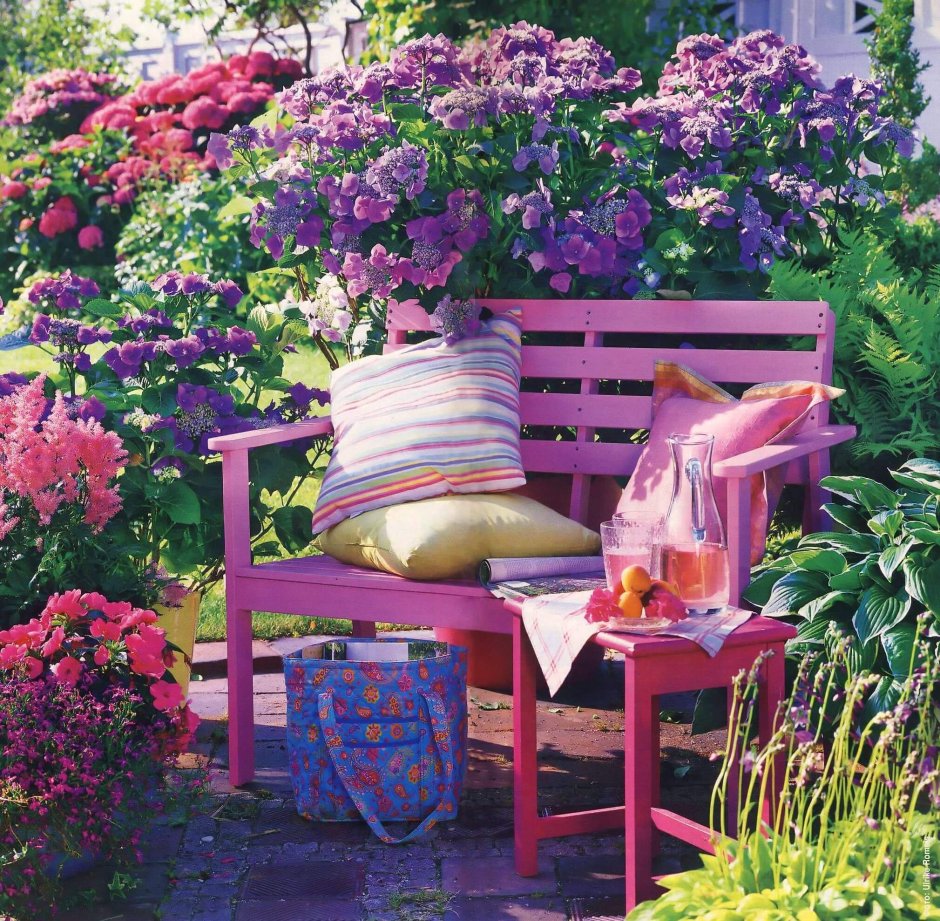 Скамейка в цветах