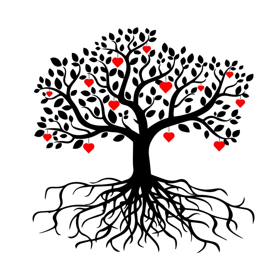 Дерево сердце с корнями