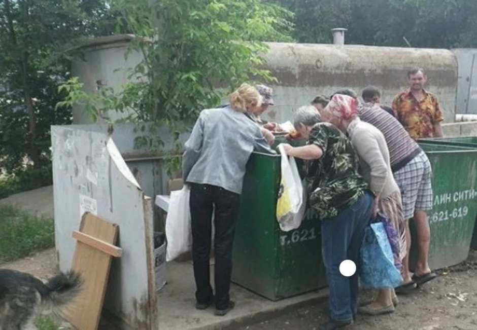 Пенсионеры роются в мусорке