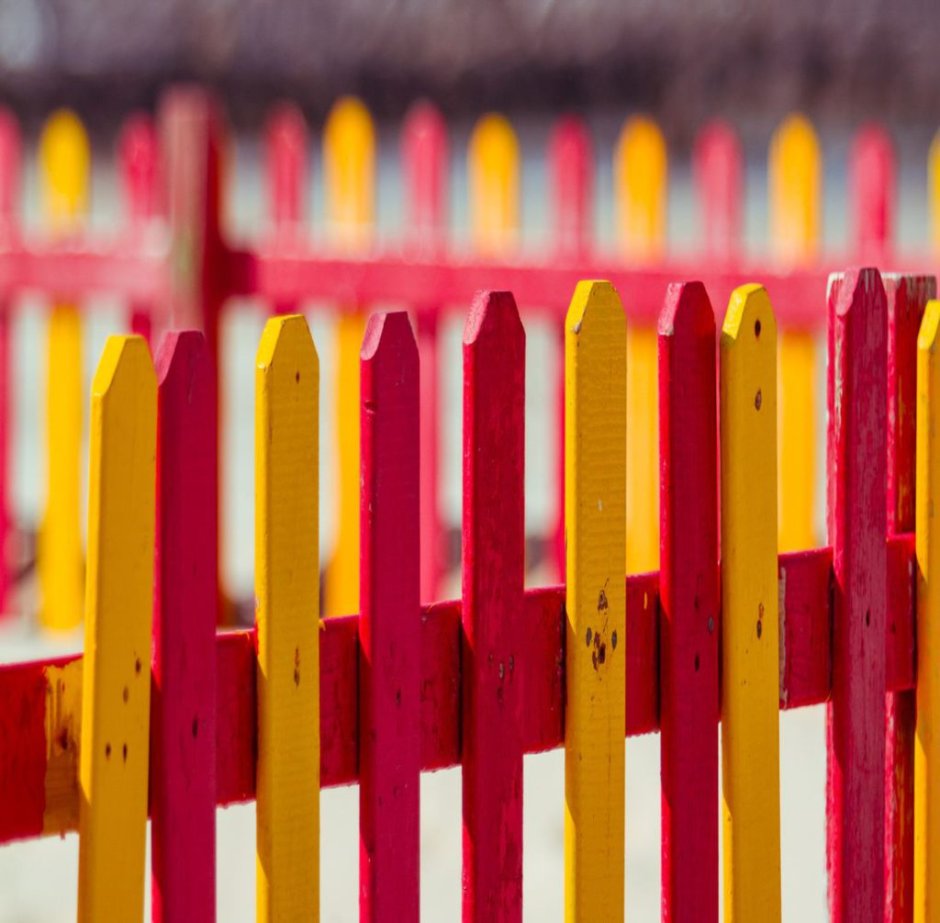 Разноцветный деревянный забор