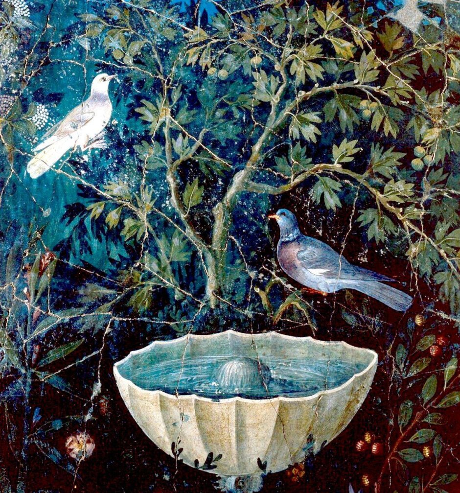 Фреска древняя птицы в саду