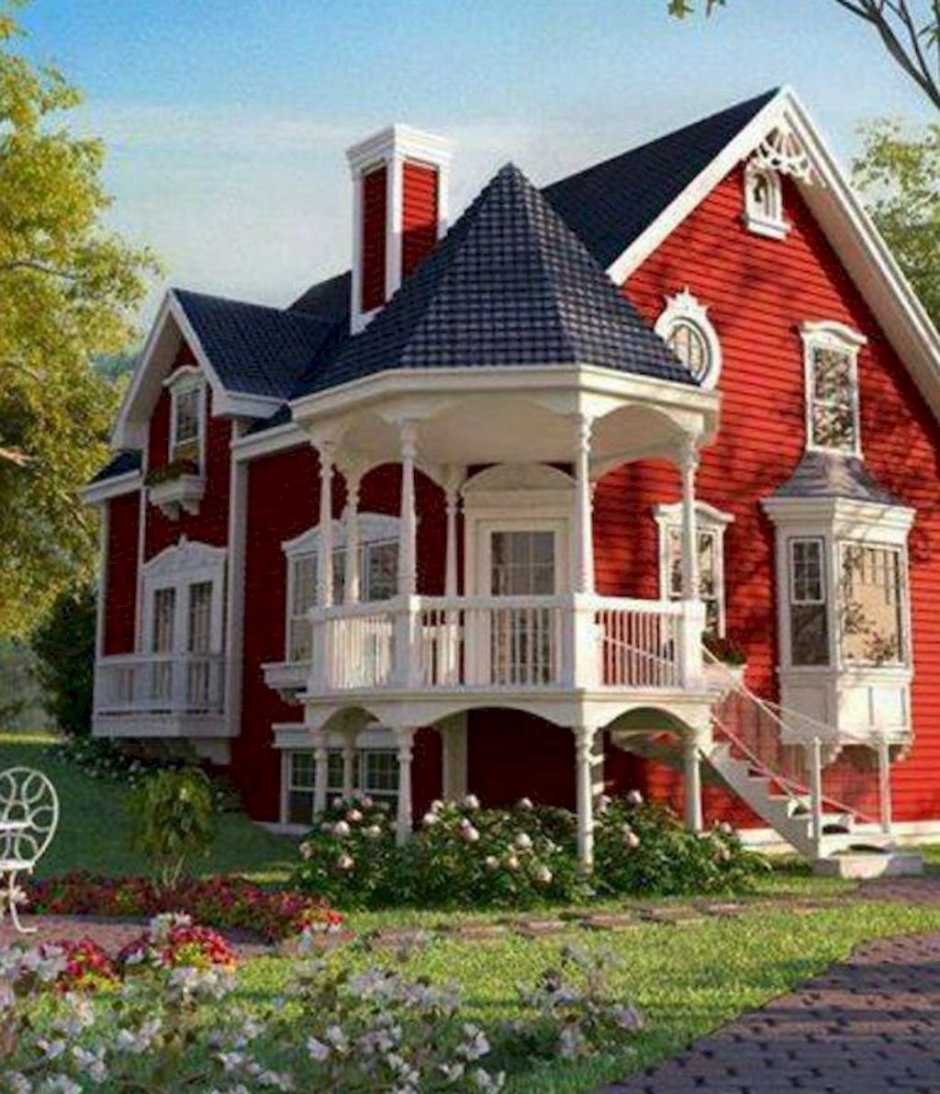 Деревянный дом красного цвета