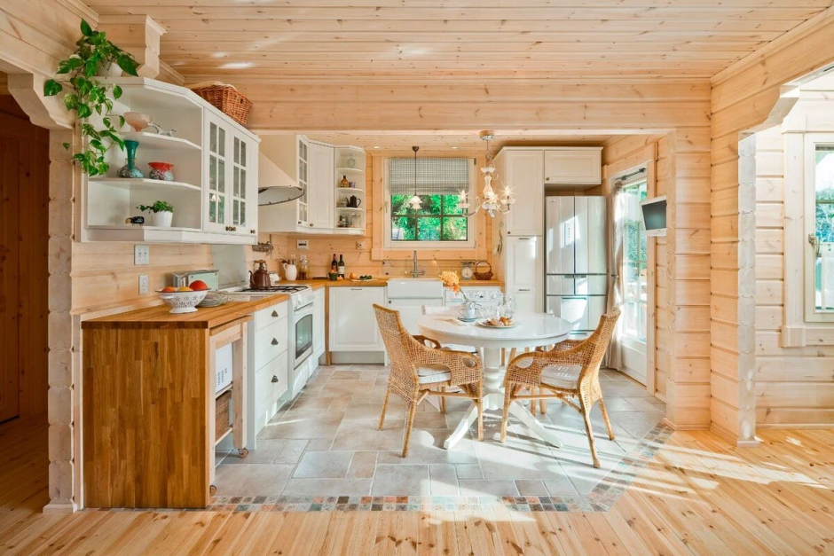 Отделка кухни в деревянном доме