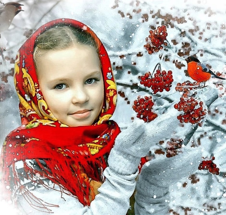 Девушка в платке зимой