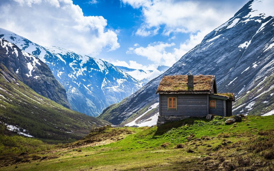 Норвегия Фьорд домик одинокий