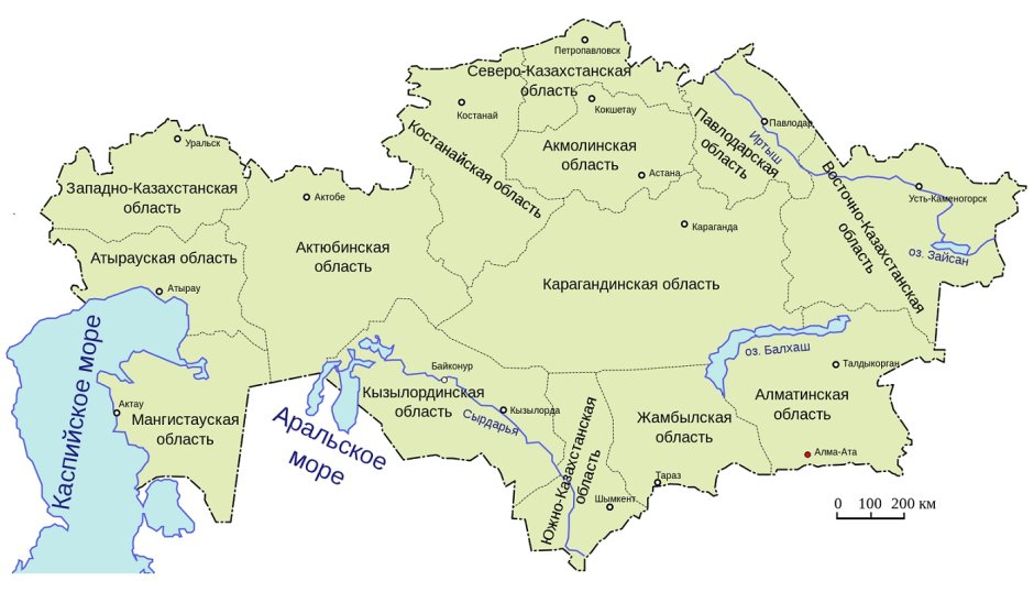Семипалатинский ядерный полигон на карте Казахстана