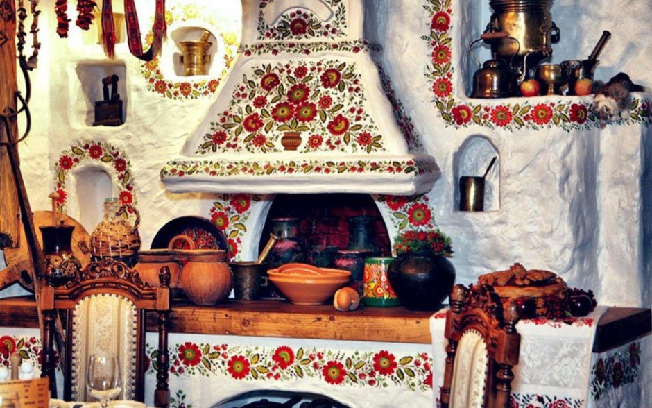 Интерьер кухни в русском народном стиле