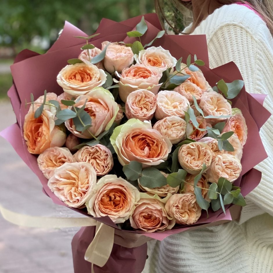 Кустовая пионовидная роза оранжевая Сара