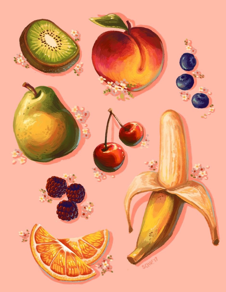 Стилизованные фрукты и овощи