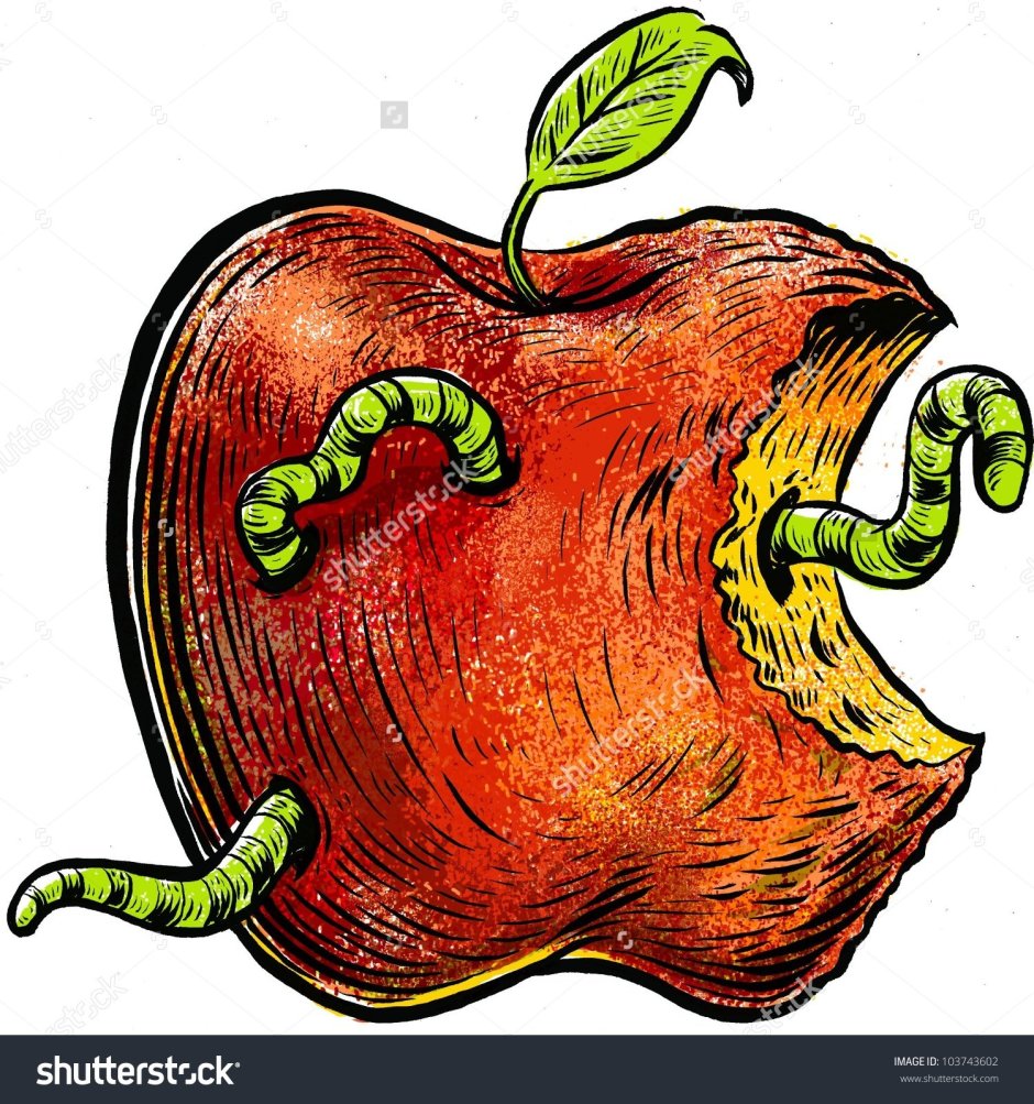 Откусанное яблоко с червяком