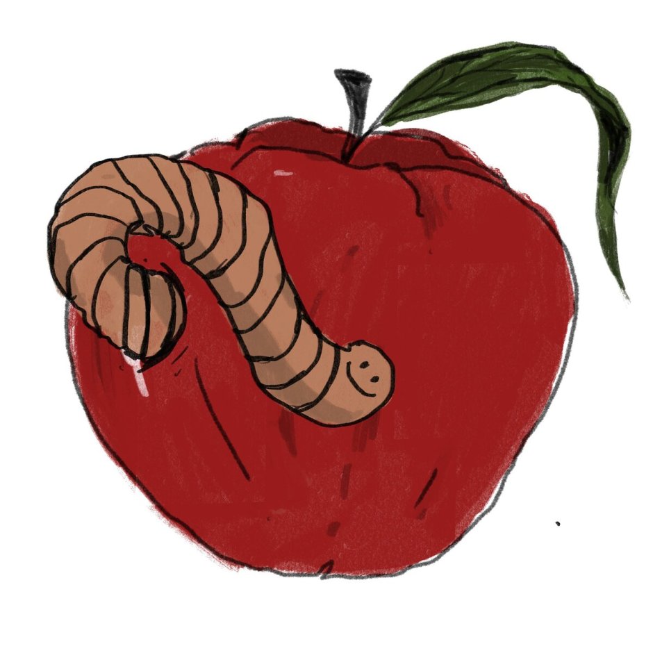 Яблоко с червяком рисунок
