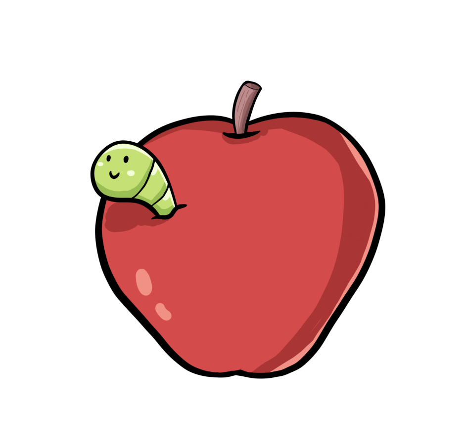 Рисование яблоко и червячок