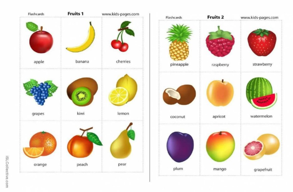 Fruits and Vegetables Worksheets for Kids карточки