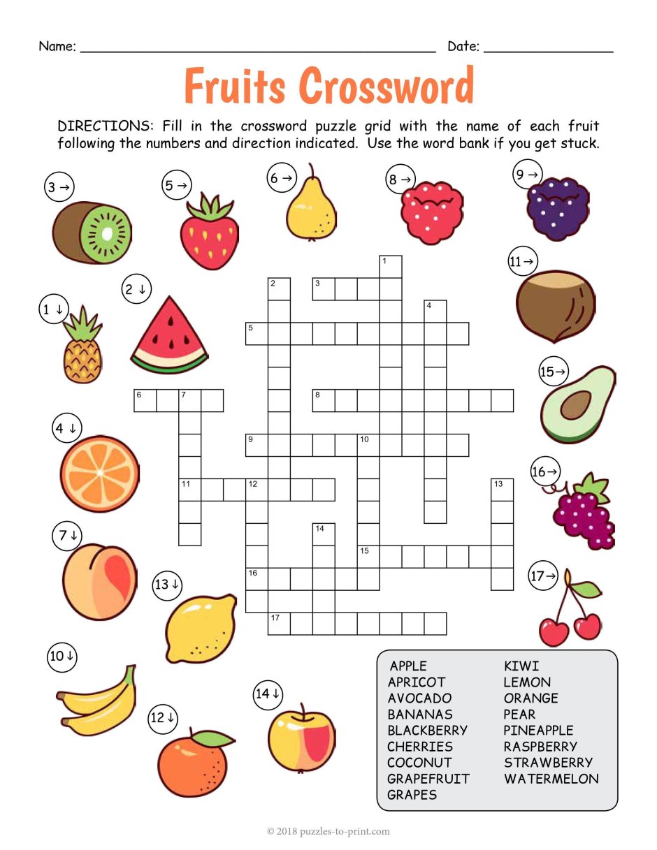 Английский язык Fruits crossword Puzzles