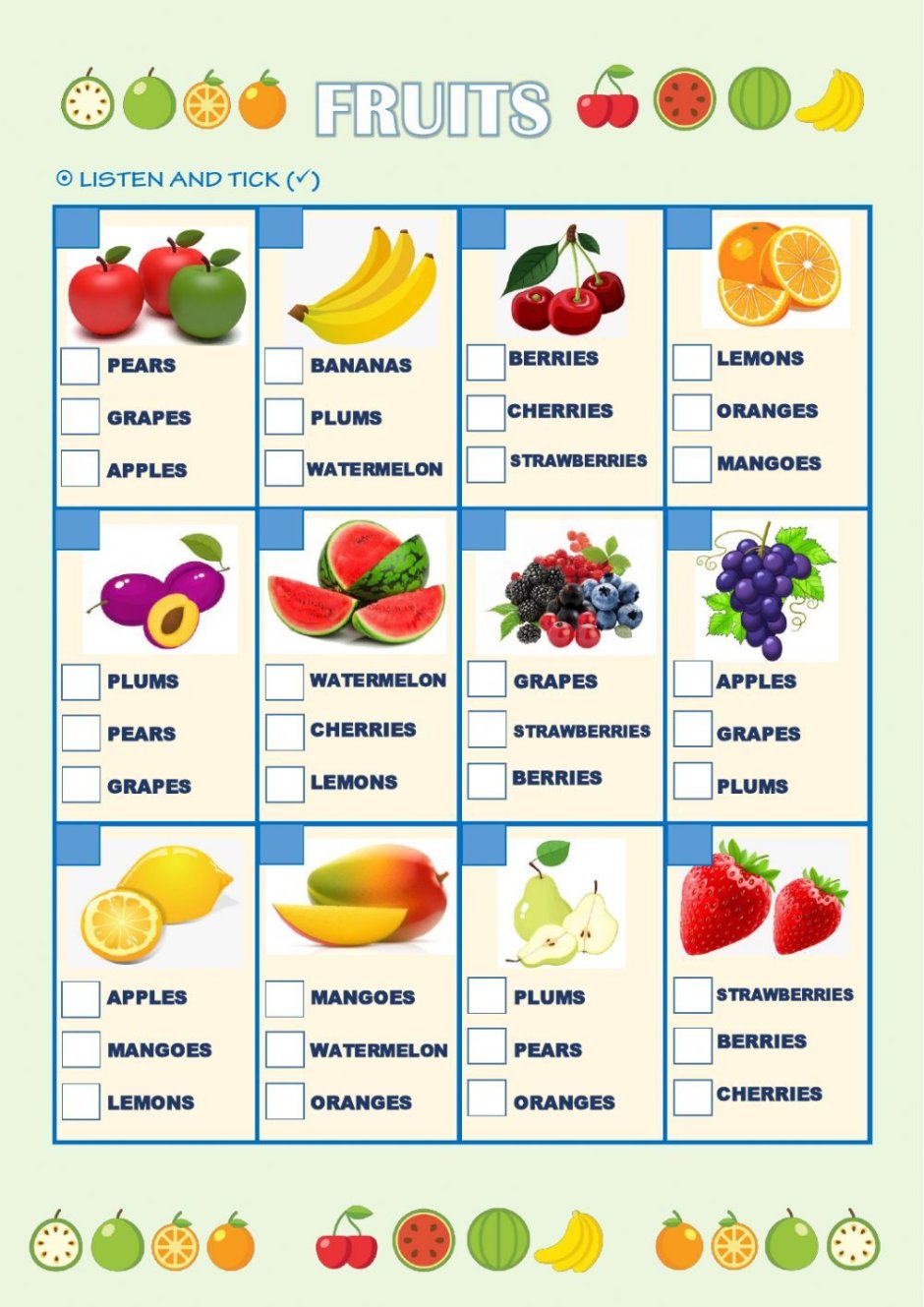 Фрукты и ягоды на английском языке