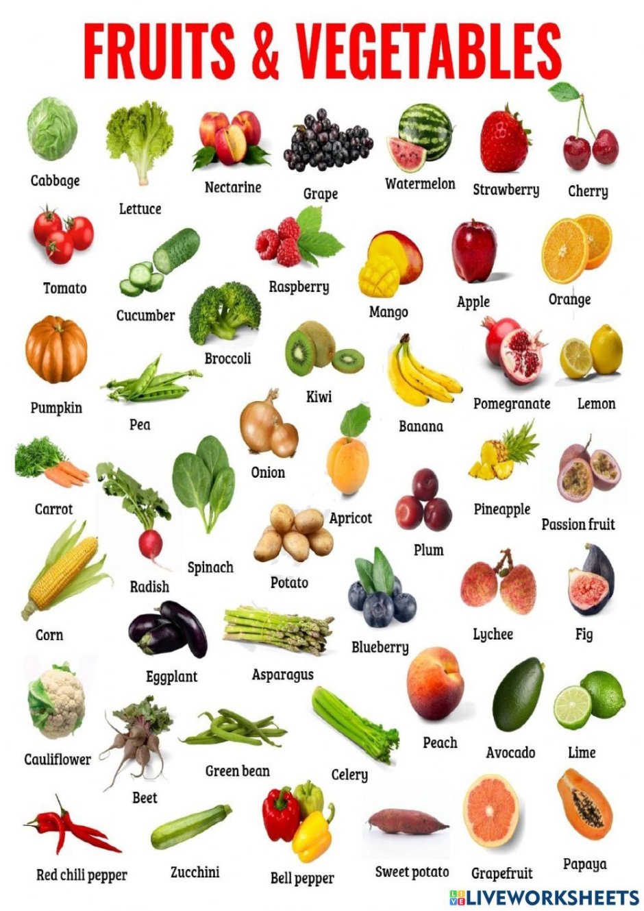 Fruits and Vegetables names