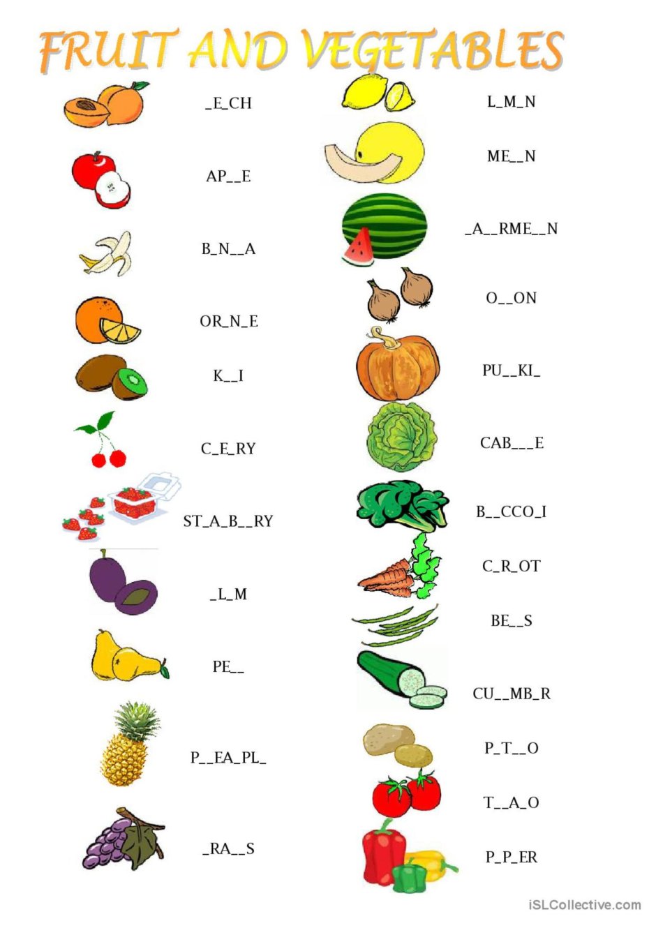 Английский для дошкольников Fruits and Vegetables