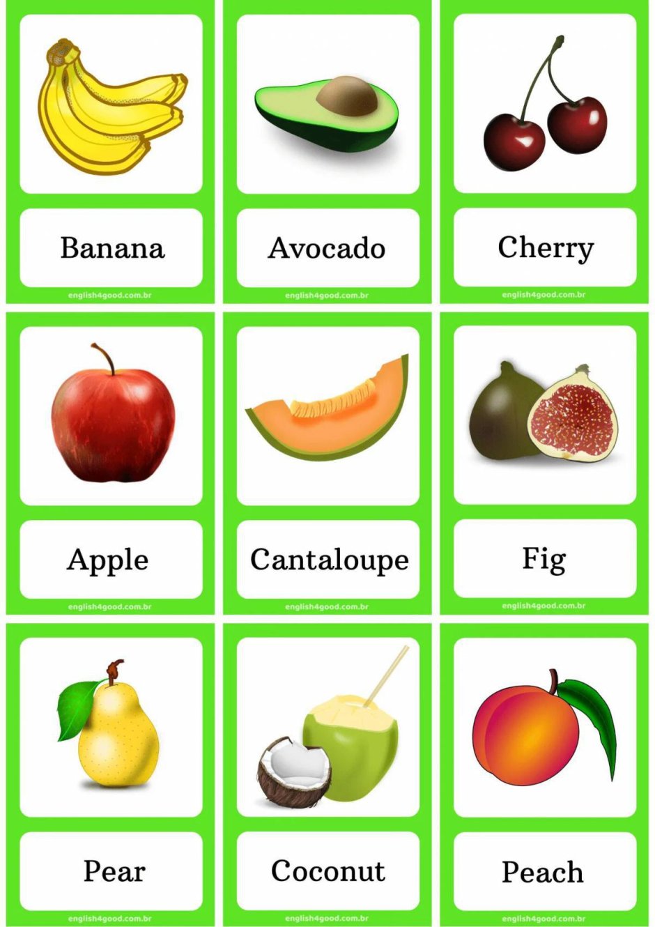 Карточки фрукты на английском языке для детей