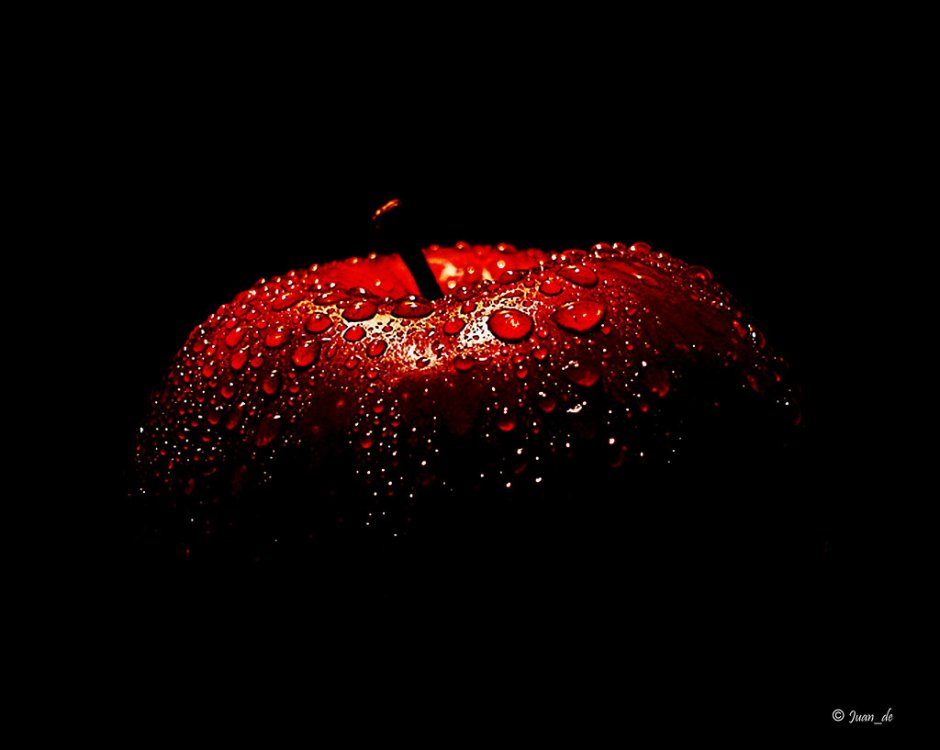 Красное яблоко на черном фоне